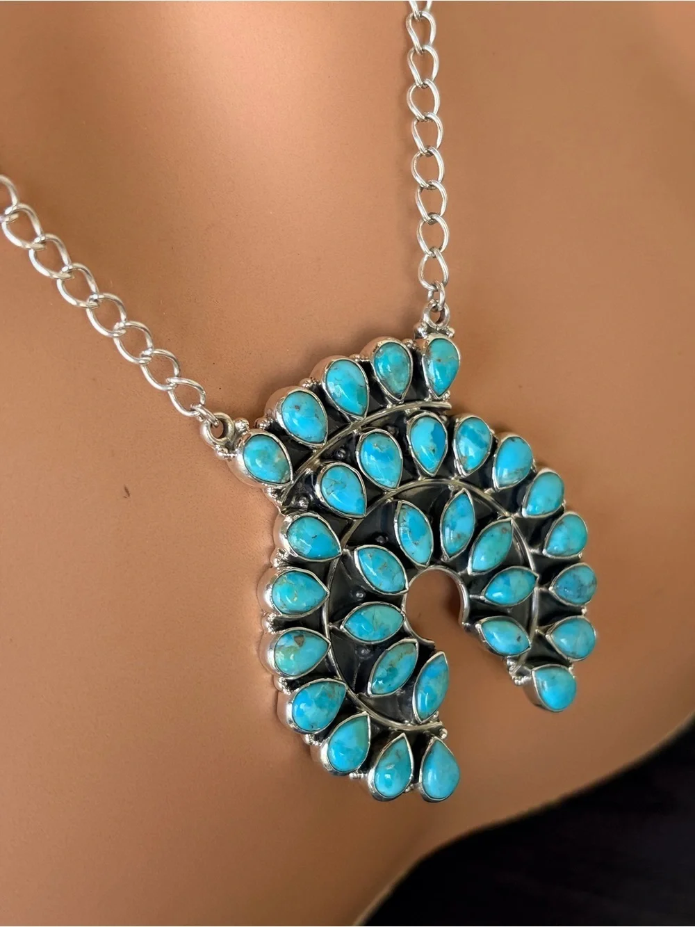 925 Sterling Silver Kingman Turquoise Naja Statement Necklace